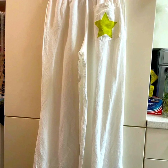 Zara White/ Green Linen Blend  Blouse/ Pants Summer Costume Size M - Picture 9 of 12